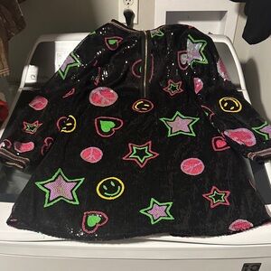Hannah Banana Black Sequin Dress with Neon Accents